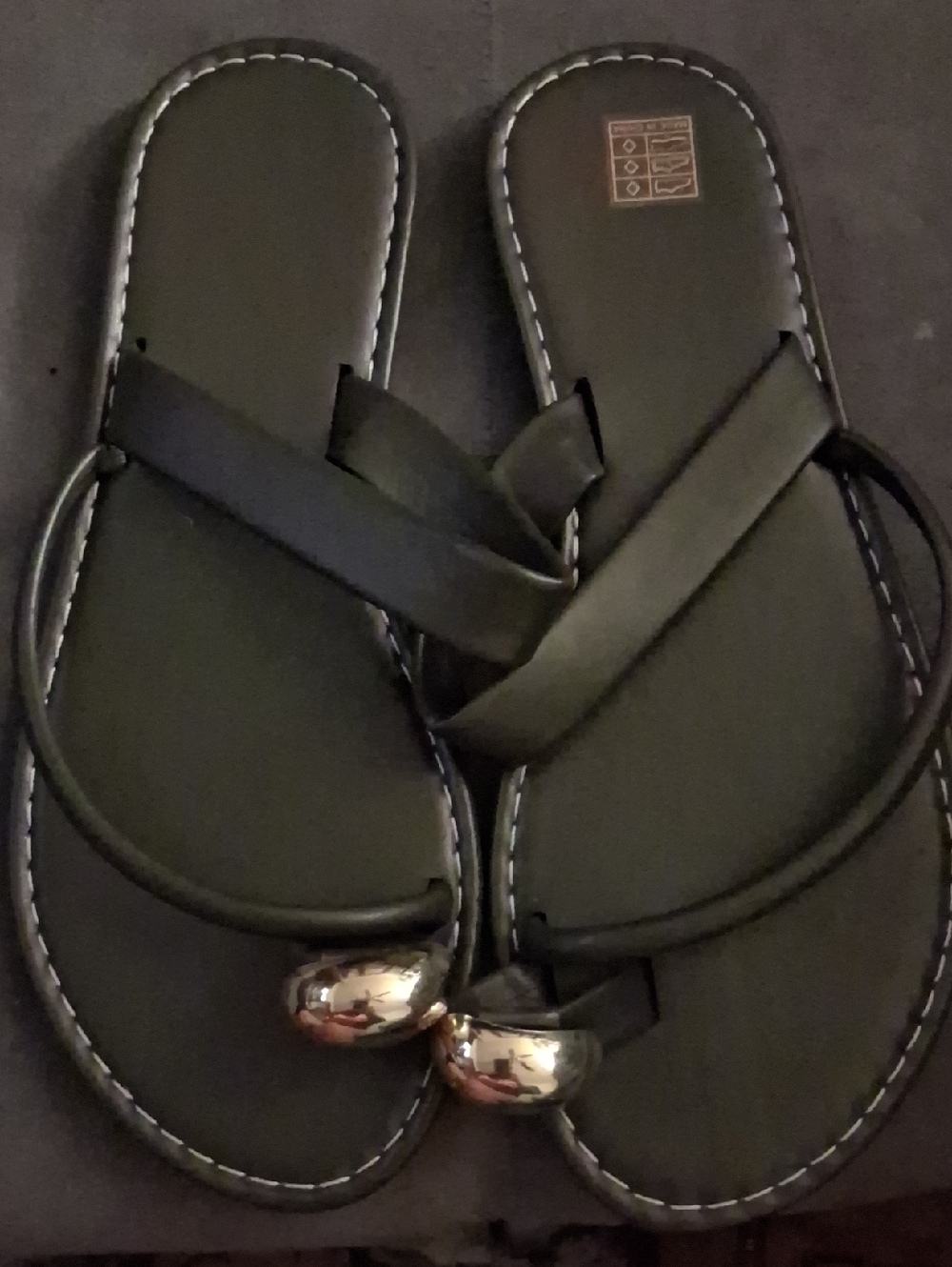 Black Knotted Toe-Post Sandals with Silver Accent